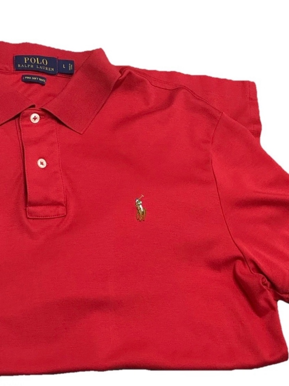 Polo Ralph Lauren Red Pima Soft Touch Knit Polo Shirt Embroidered Logo (SZ-L)